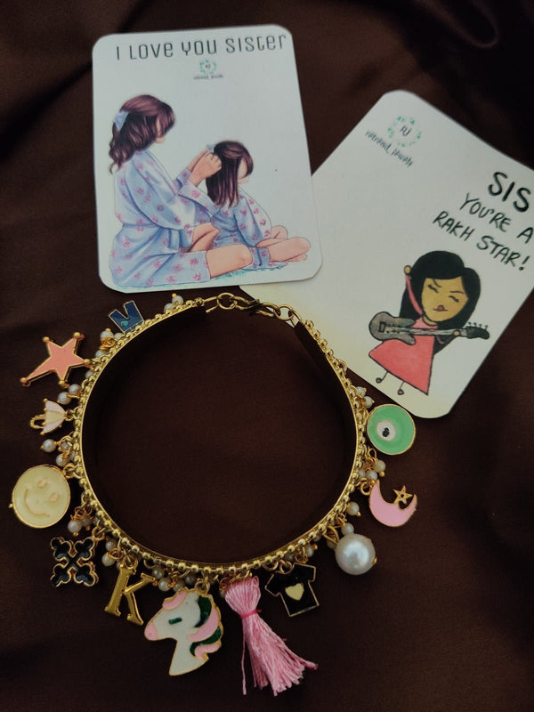 Baby Pink Charm Bangle (Golden)