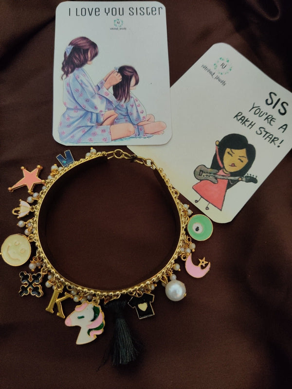 Black Charm Bangle (Golden)
