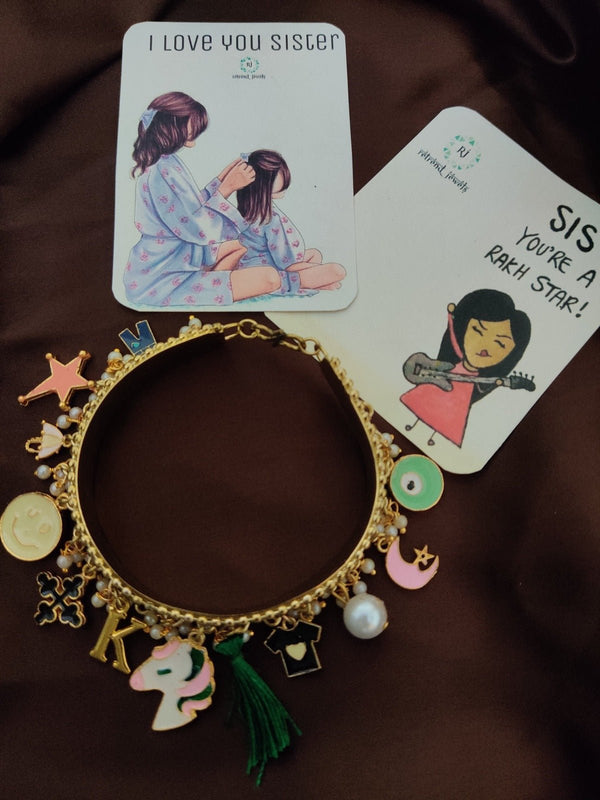 Dark Green Charm Bangle (Golden)