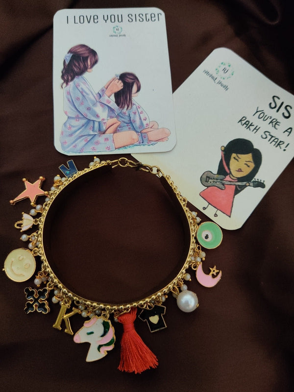 Red Charm Bangle (Golden)