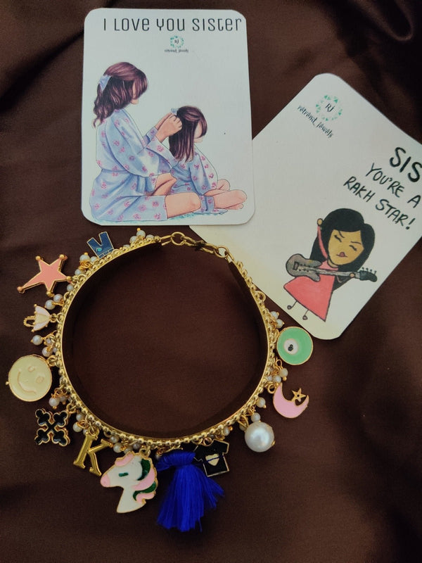 Royal Blue Charm Bangle (Golden)