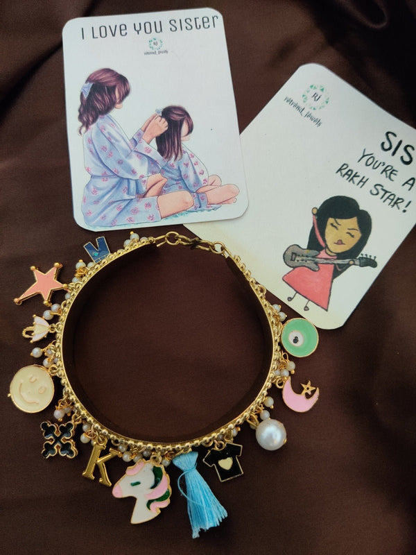 Sky Blue Charm Bangle (Golden)