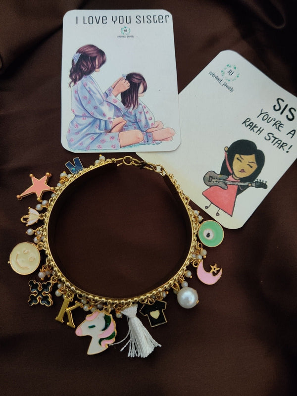 White Charm Bangle (Golden)